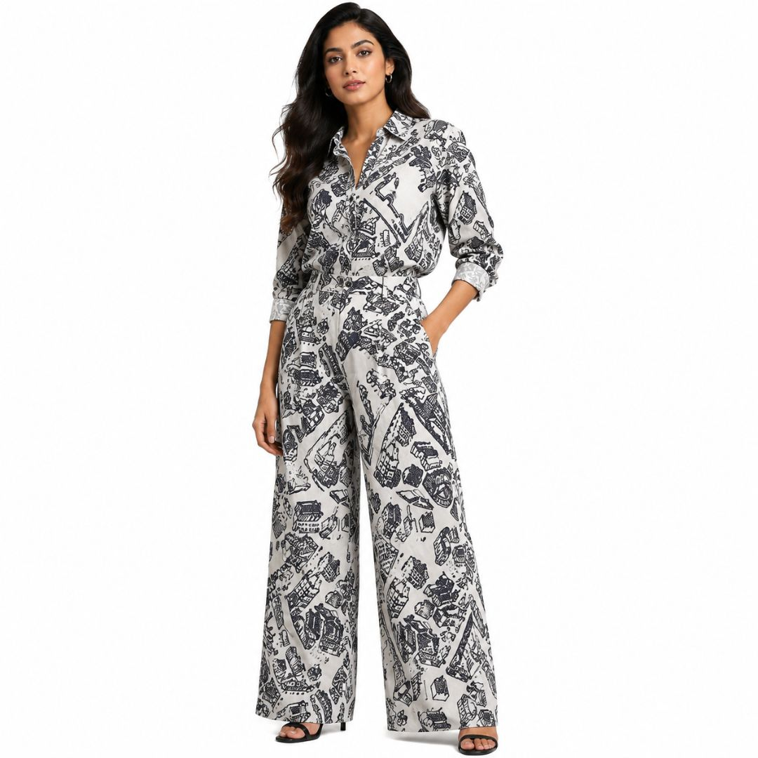 Premium Vintage Monochrome City Sketch Print Fabric